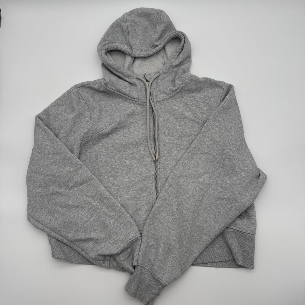 All in Motion Womens Gray Cropped Full Zip Hoodie Sweatshirt Thumbholes Size L